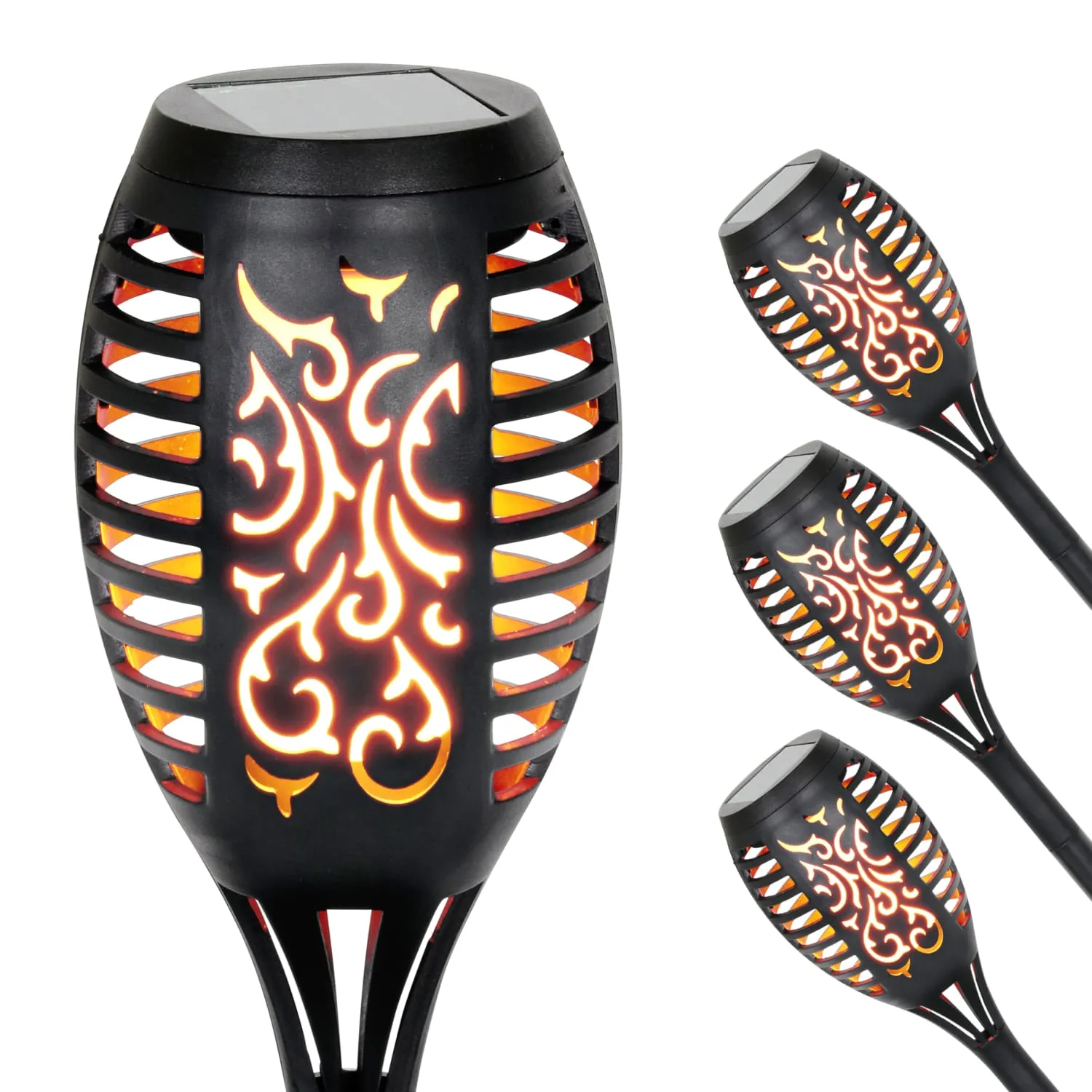 Set of 4 Solar Dancing Flame Torch Garden Stakes- Small, 3 inches by 20 Inches