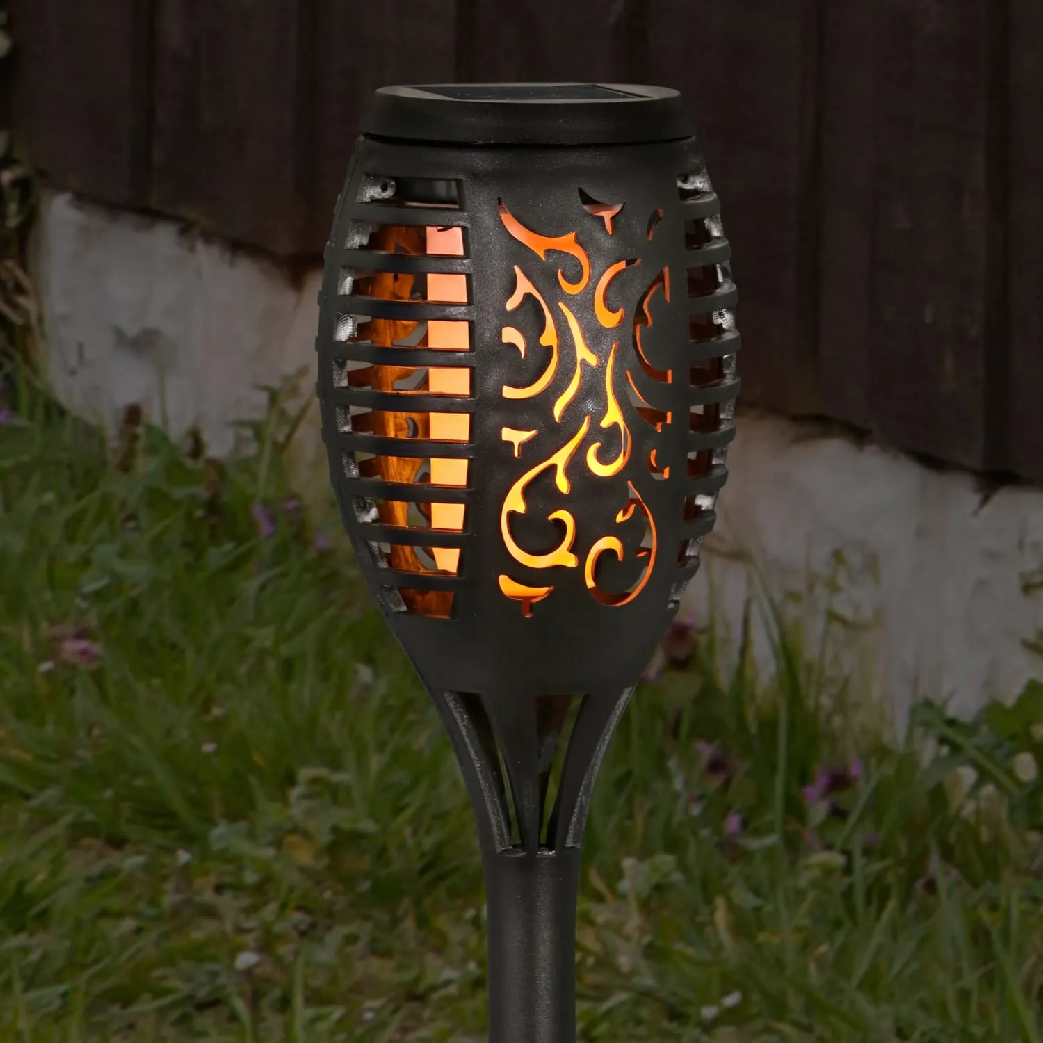 Set of 4 Solar Dancing Flame Torch Garden Stakes- Small, 3 inches by 20 Inches