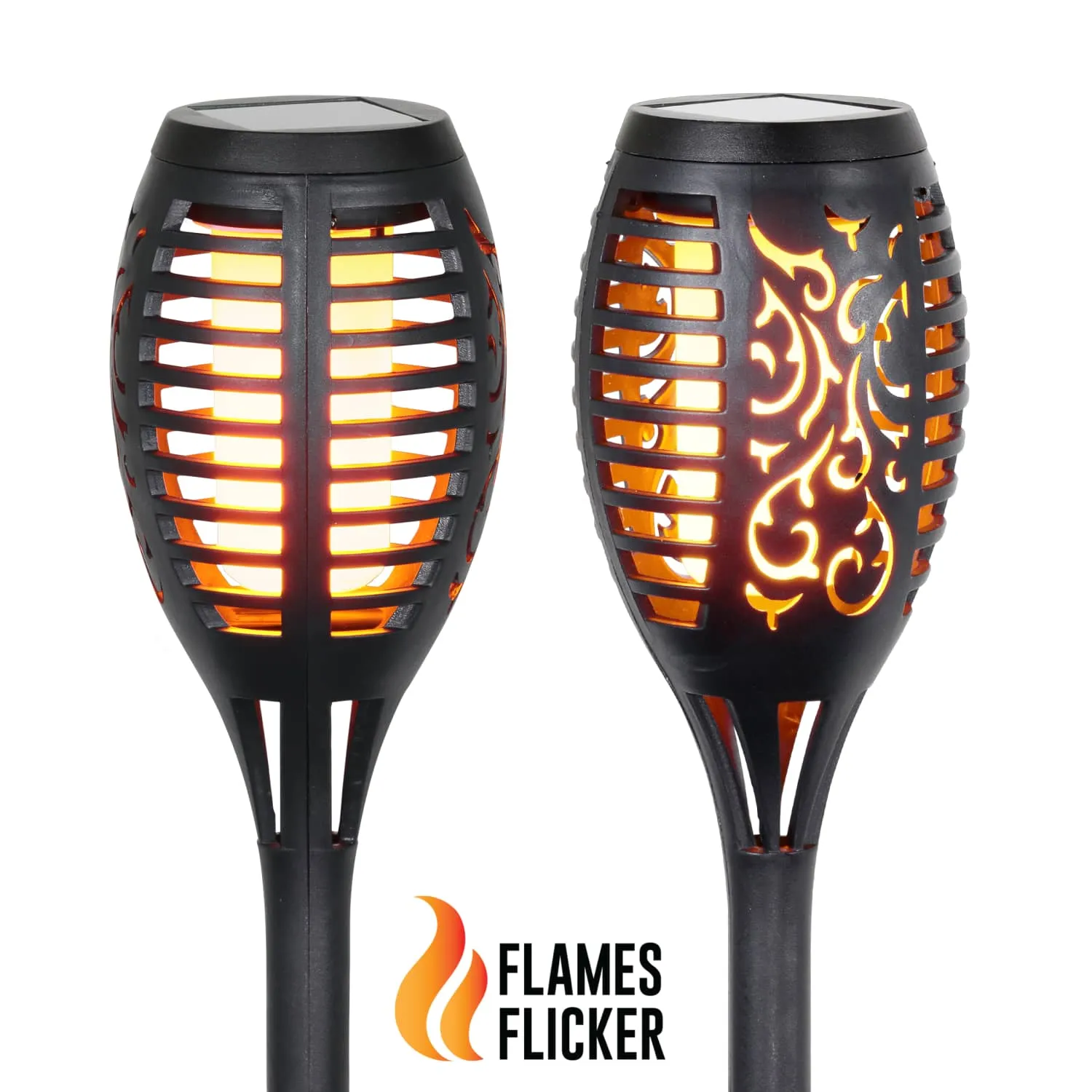 Set of 4 Solar Dancing Flame Torch Garden Stakes- Small, 3 inches by 20 Inches