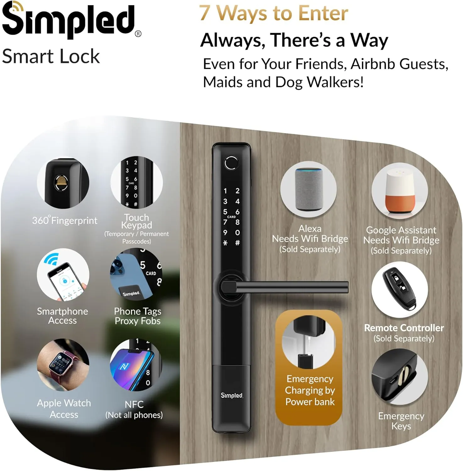 Simpled SF-SP Slim Series Smart Lock (Matt Black)