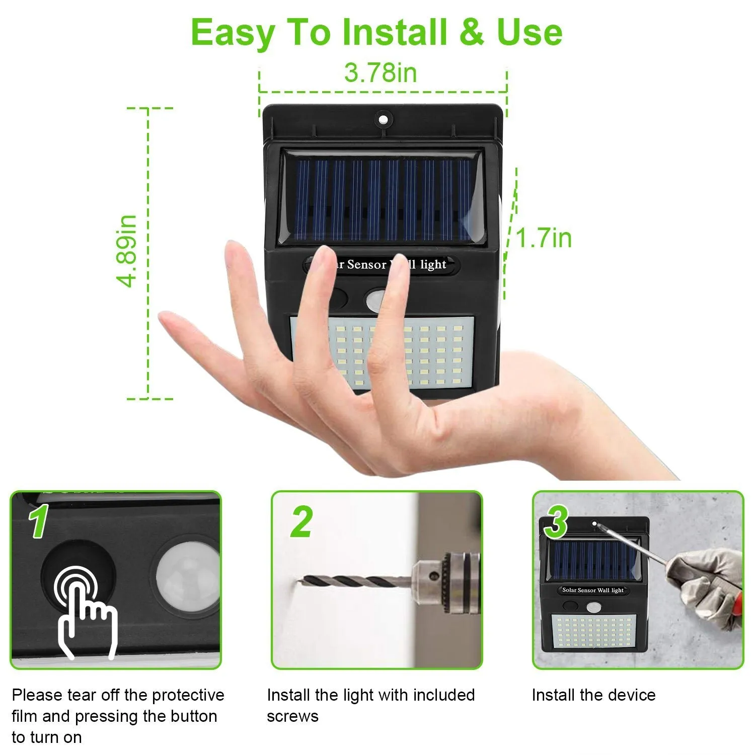 Solar 100 LEDs PIR Motion Sensor Wall Light