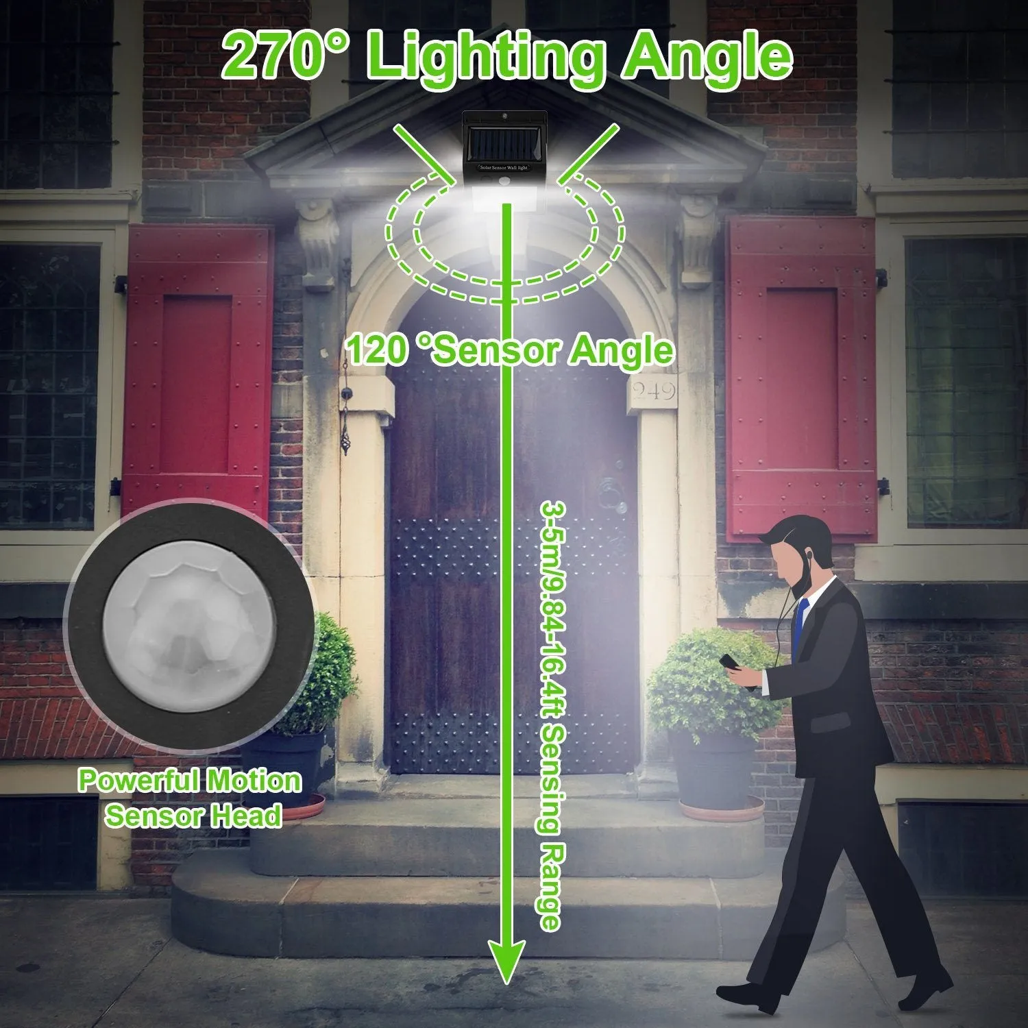 Solar 100 LEDs PIR Motion Sensor Wall Light