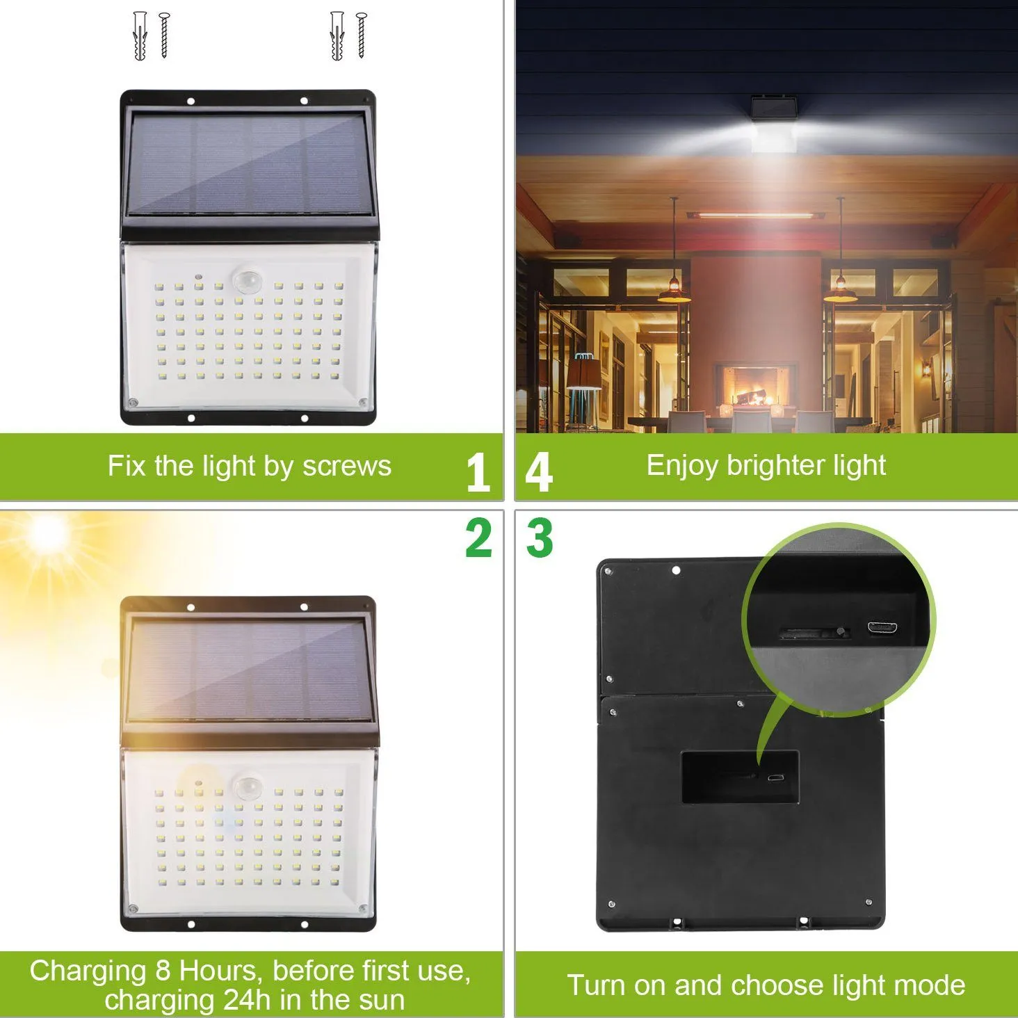 Solar Lights 88 LEDs Outdoor Wall Lamps