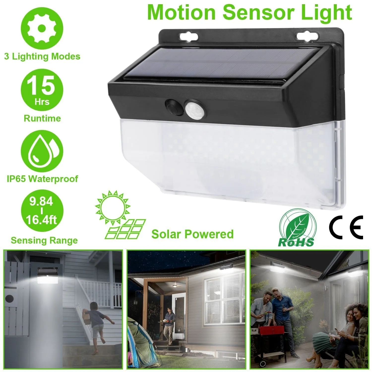 Solar Wall Light Outdoor 206 LEDs PIR Motion Sensor Lamp