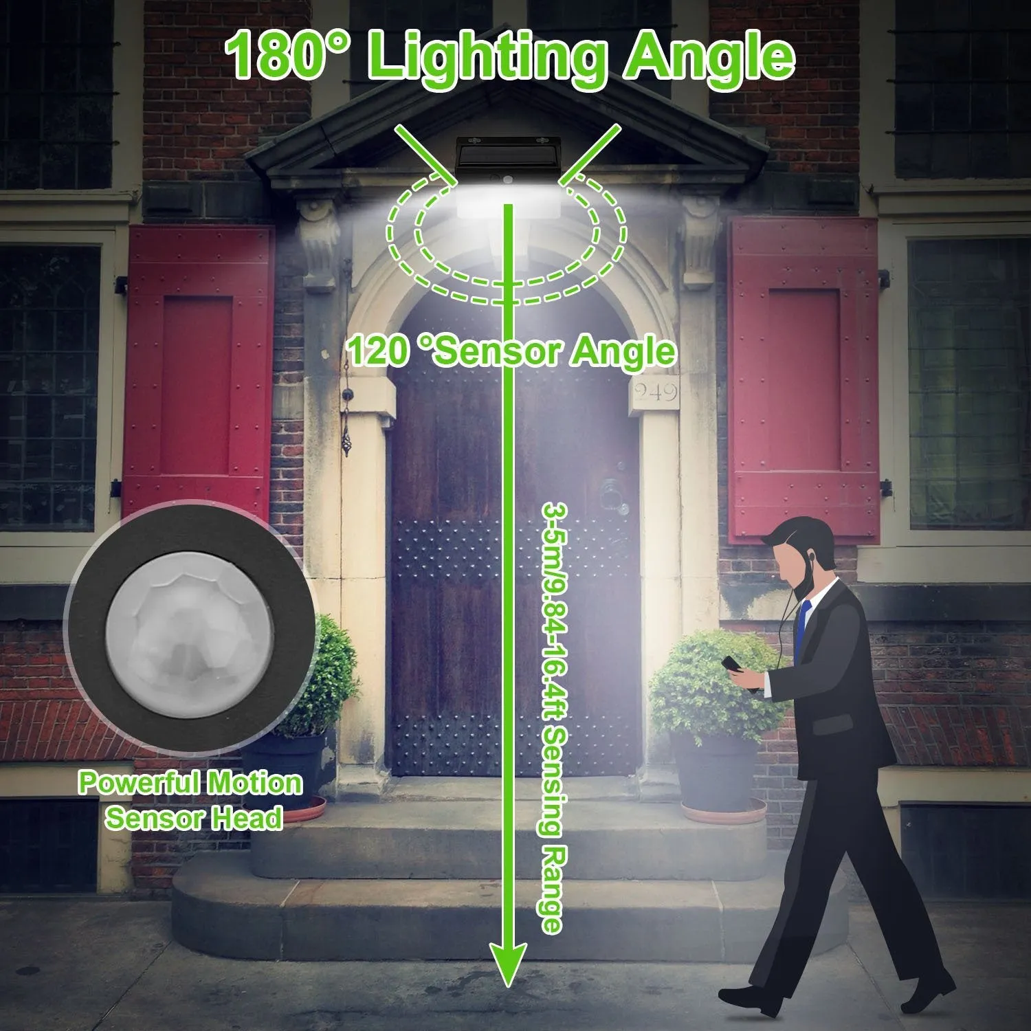 Solar Wall Light Outdoor 206 LEDs PIR Motion Sensor Lamp