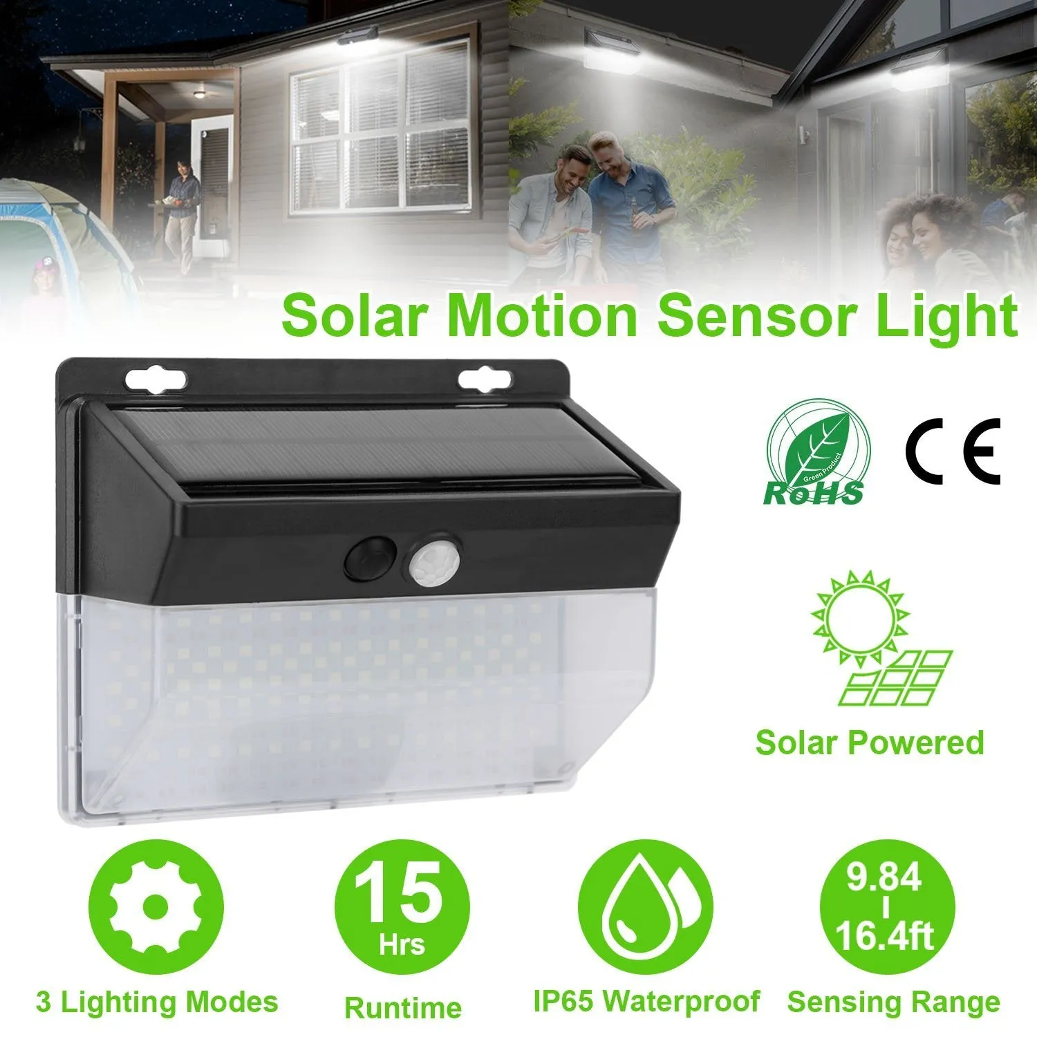 Solar Wall Light Outdoor 206 LEDs PIR Motion Sensor Lamp