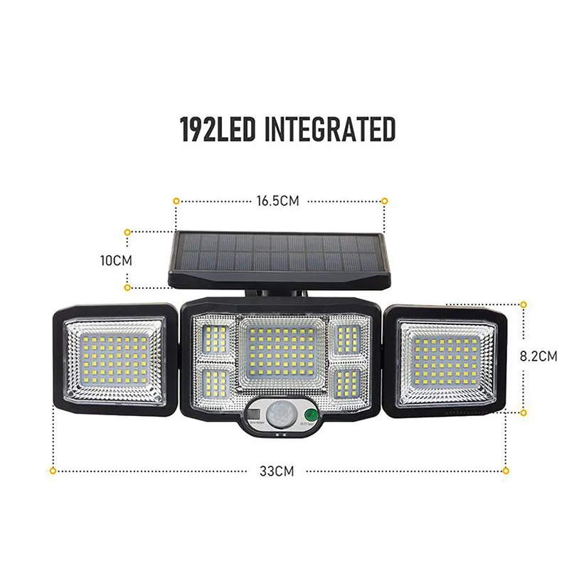 Solar Wall Lights 192 LED Sensor Wall Flood Lamp Security Light