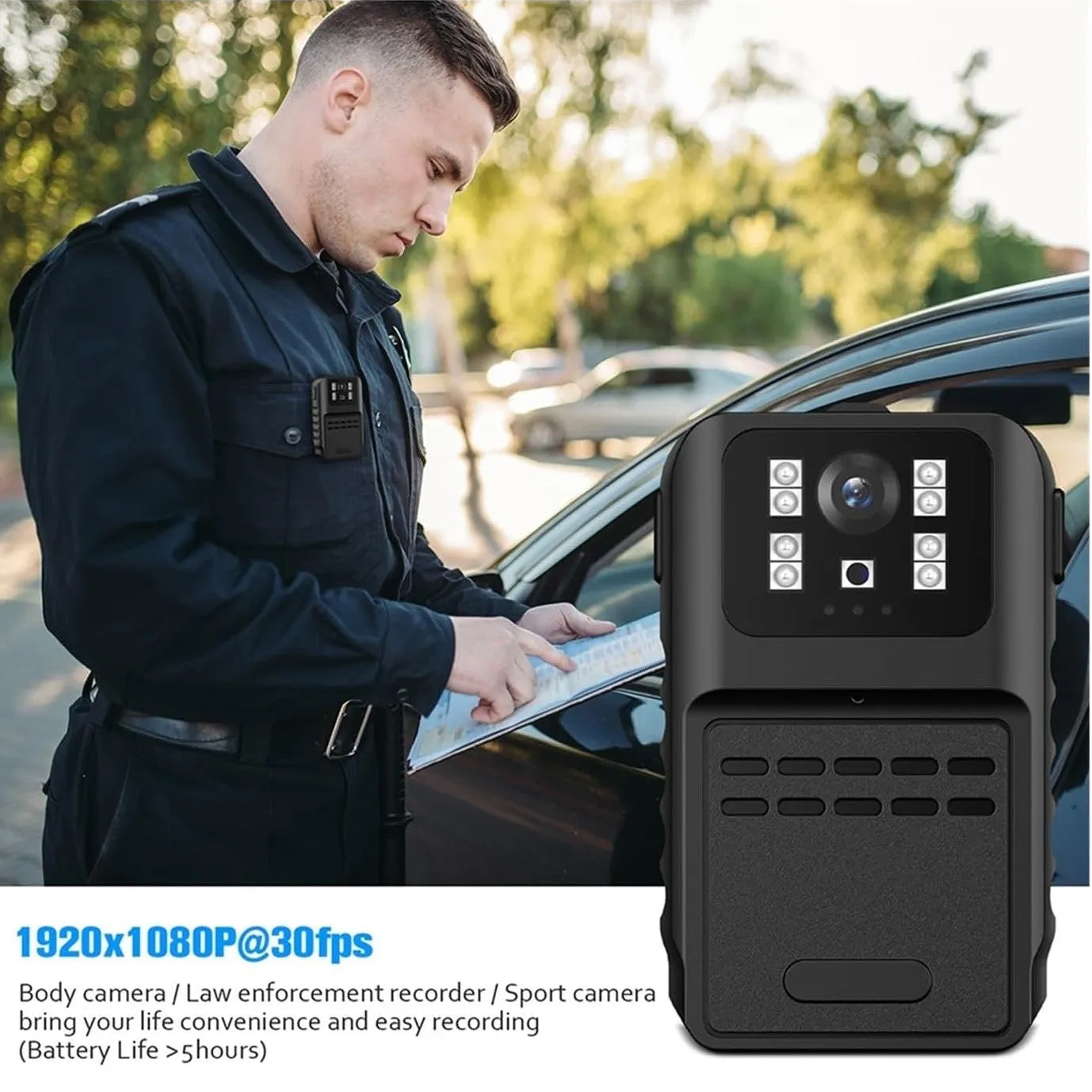 SpyWfi Rechargeable Night Vision Police Body Camera 1080p HD WiFi