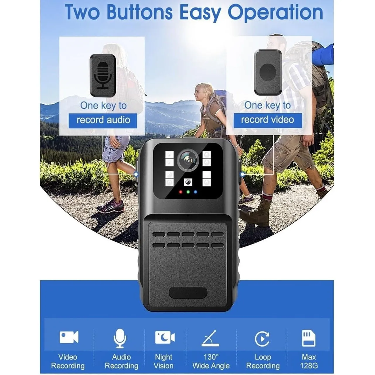SpyWfi Rechargeable Night Vision Police Body Camera 1080p HD WiFi