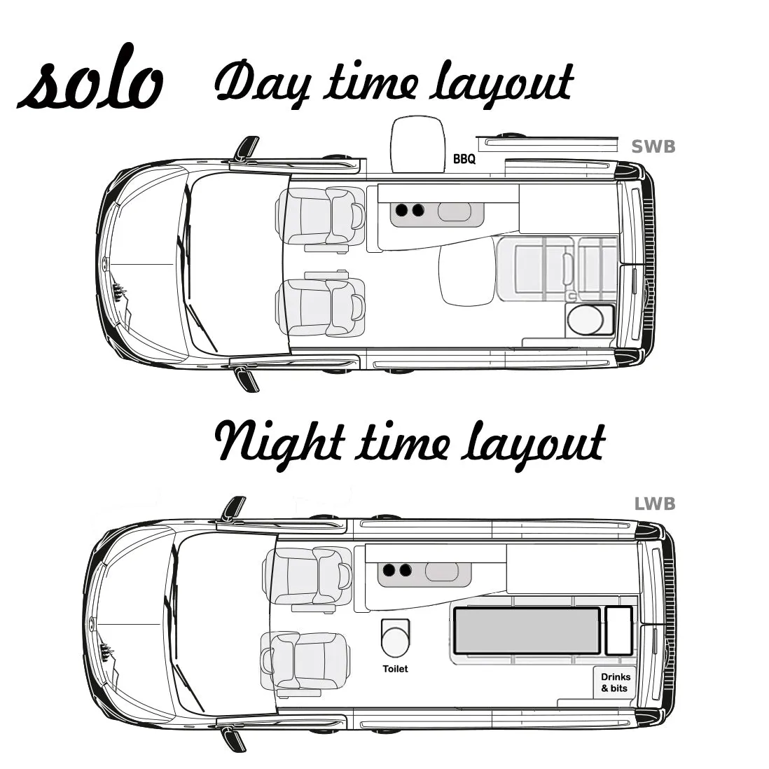 The Shelsley Solo or Duo Camper Van Conversion for the Vauxhall Vivaro, Renault Trafic, Nissan NV300 and Fiat Talento