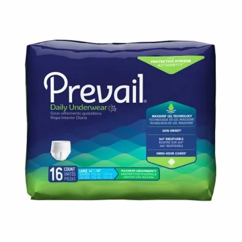 Unisex Adult Absorbent Underwear Prevail  Pull On with Tear Away Seams Large Disposable Heavy Absorb Count of 64 By First Quality