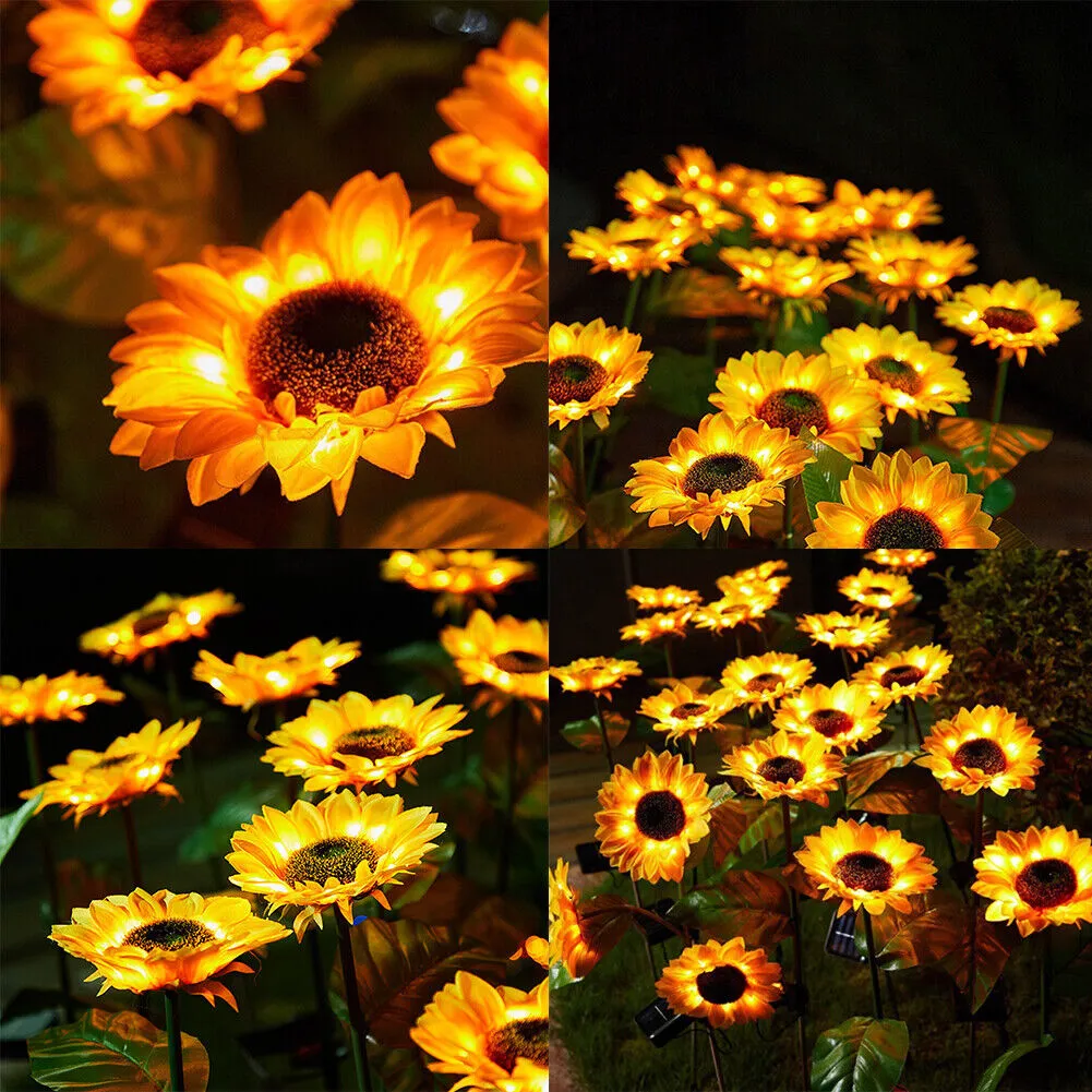 US 1-2 Pc LED Motion Sensor Light Bulbs Dusk Dawn Sensor Outdoor Sunflower Solar