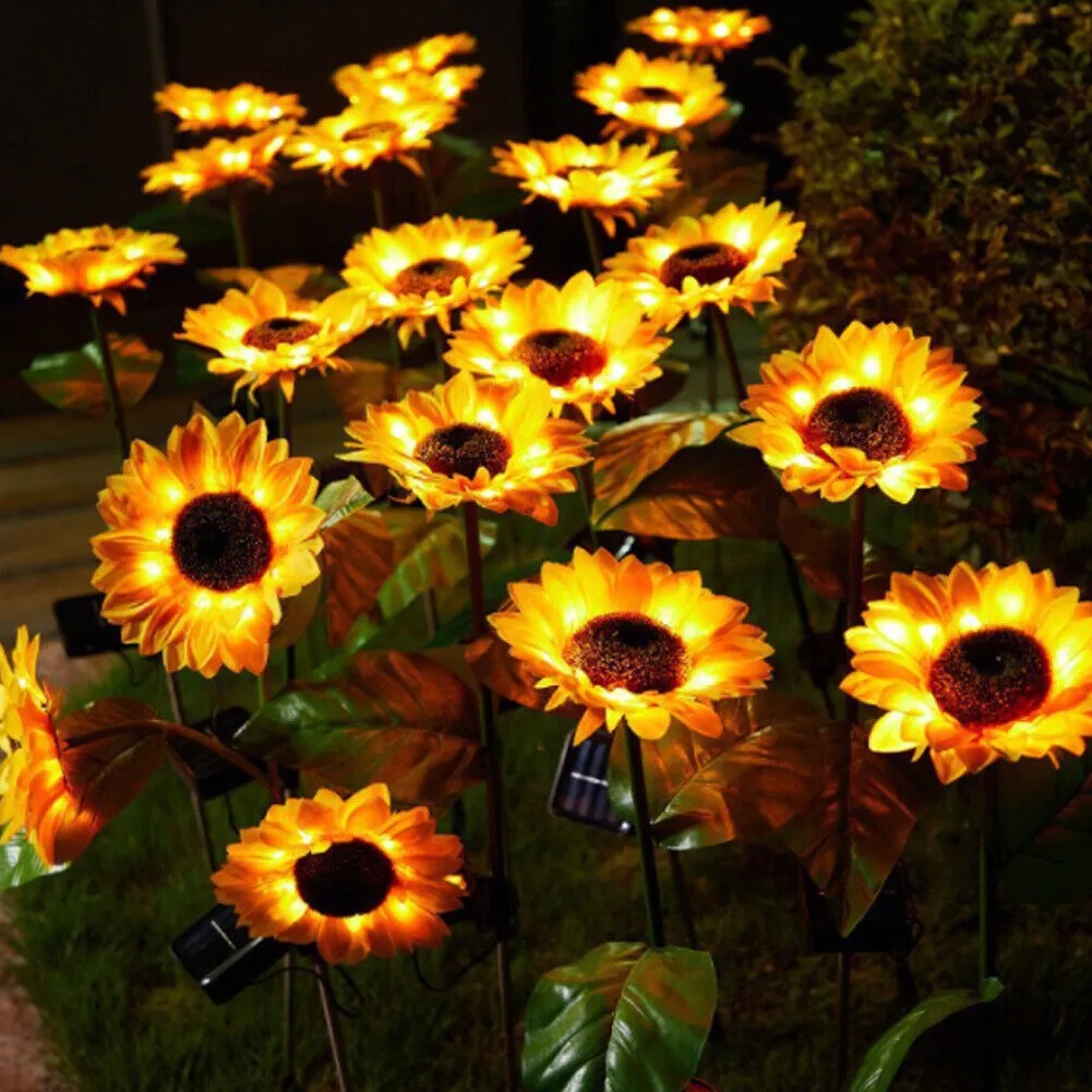 US 1-2 Pc LED Motion Sensor Light Bulbs Dusk Dawn Sensor Outdoor Sunflower Solar