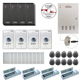 Visionis FPC-6207 Four Doors Access Control TCP/IP Wiegand For Out Swing Door Electric 1200lbs Mag Lock Controller Box   Indoor/Outdoor Card Reader   Software Included   20,000 Users Kit
