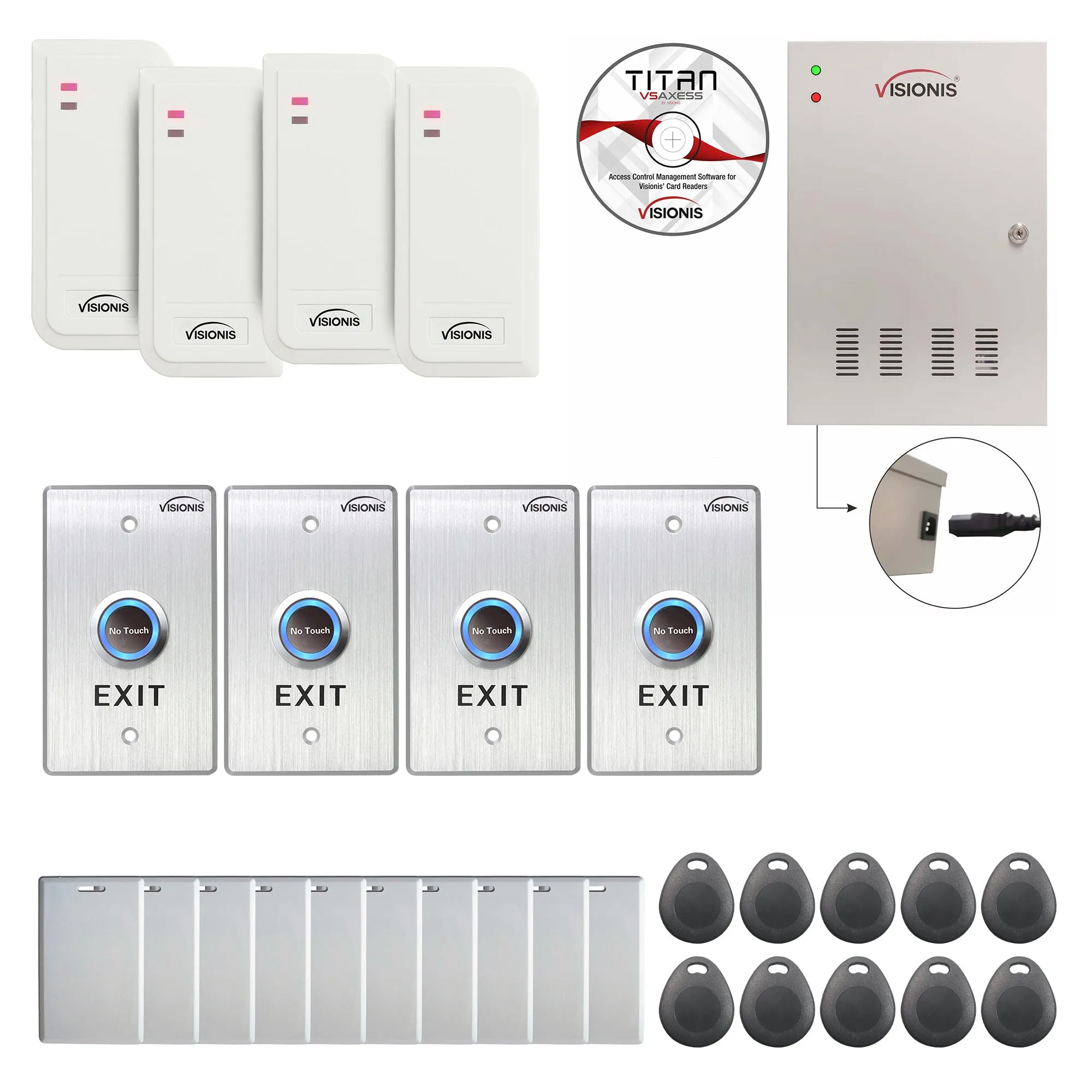 Visionis FPC-6548 Four Doors Access Control TCP / IP Wiegand Controller Box With Power Supply Included White Indoor / Outdoor Card Reader, Computer Based   20,000 Users Kit