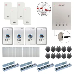 Visionis FPC-6551 Four Doors Access Control TCP / IP Wiegand For Out Swing Door Electric 600lbs Mag Lock Controller Box   Indoor/Outdoor Card Reader   Software Included   20,000 Users Kit