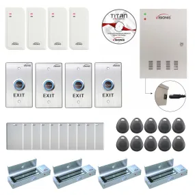 Visionis FPC-6553 Four Doors Access Control TCP / IP Wiegand For Out Swing Door Electric 1200lbs Mag Lock Controller Box   Indoor / Outdoor Card Reader   Software Included   20,000 Users