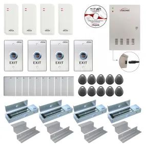 Visionis FPC-6554 Four Doors Access Control TCP/IP Wiegand For In Swing Door Electric 1200lbs Mag Lock Controller Box   Indoor/Outdoor Card Reader   Software Included   20,000 Users Kit