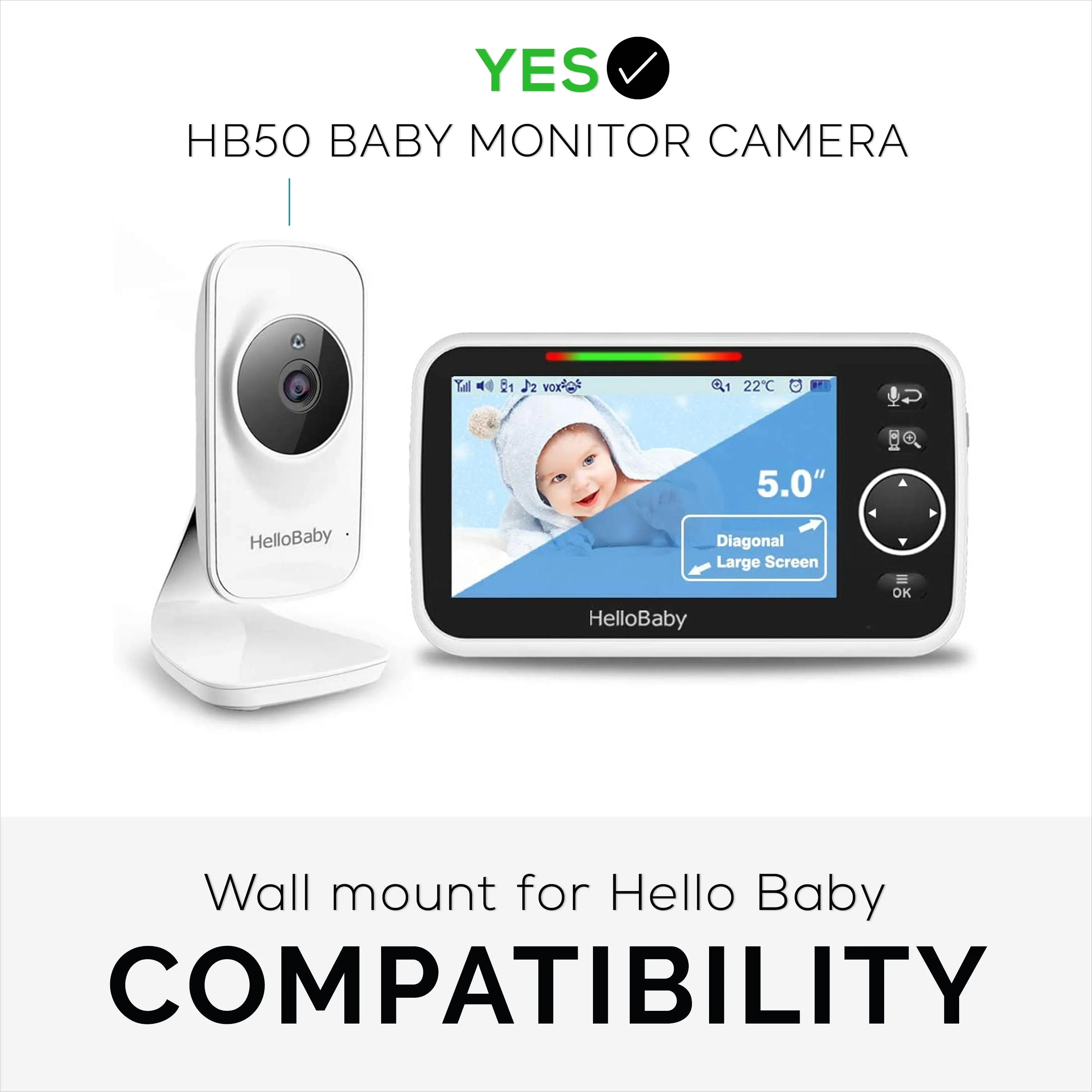 Wall Mount For HB50, (2 Pack), Adhesive Holder for Hello Baby Monitor Camera Installs in Minutes, No Mess Hanger Bracket