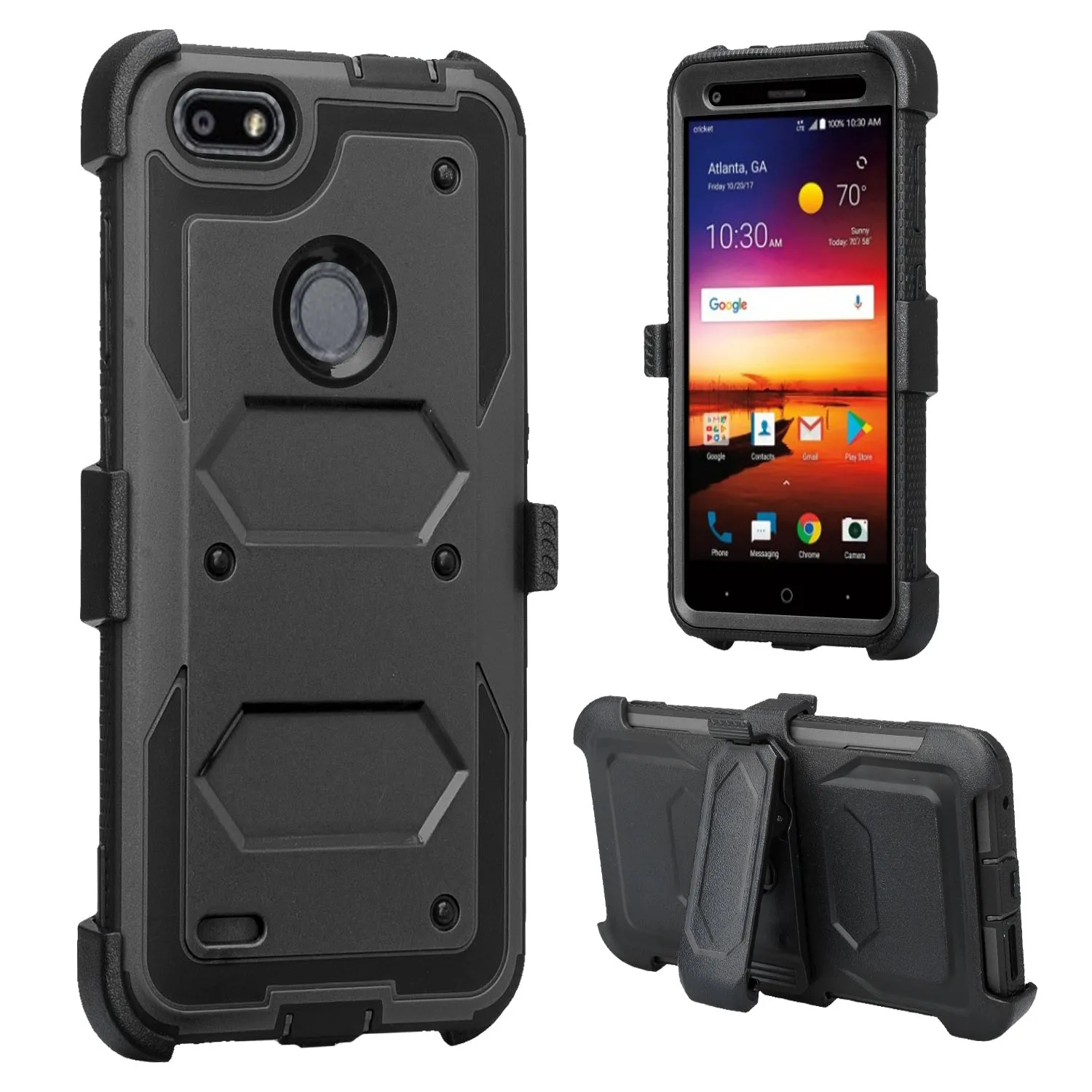 ZTE Blade X Case, ZTE Z965 Case, Triple Protection 3-1 w/ Built in Screen Protector Heavy Duty Holster Shell Combo Case Cover - Black