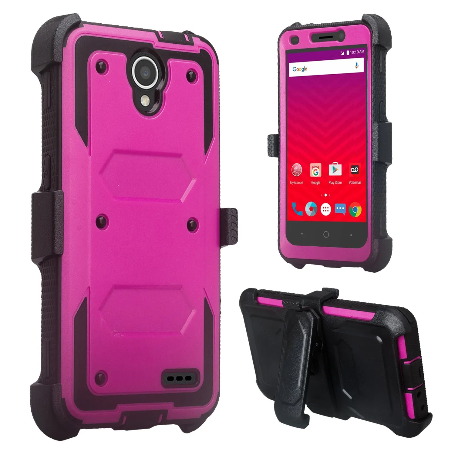 ZTE Prestige Case, Sonata 3, ZTE Avid Plus, ZTE Avid Trio, ZFive 2, Midnight Pro, Maven 2, Cheers, Rugged [Built-in Screen Protector] Heavy Duty Holster Shell Combo Case Cover - Purple