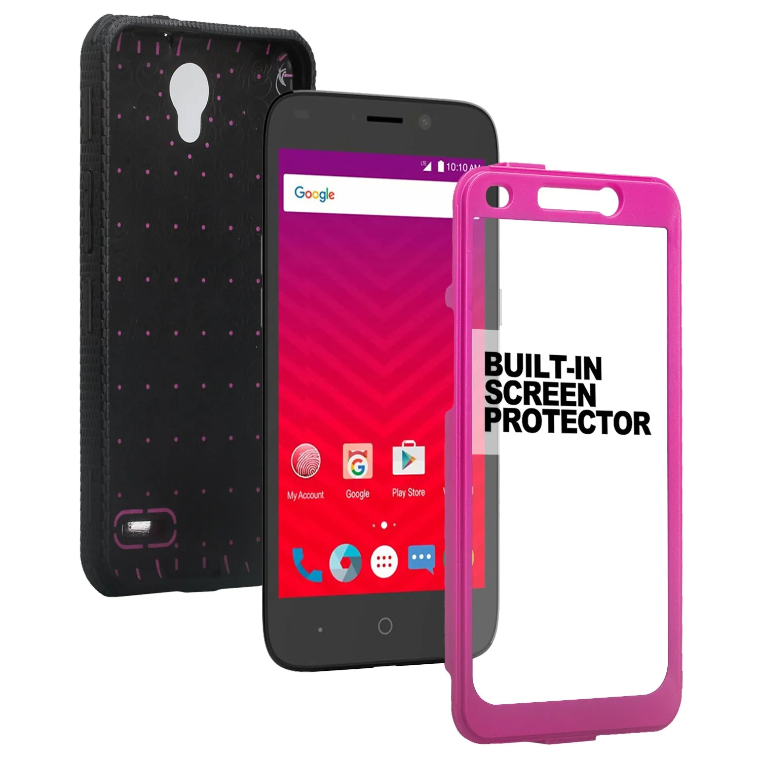 ZTE Prestige Case, Sonata 3, ZTE Avid Plus, ZTE Avid Trio, ZFive 2, Midnight Pro, Maven 2, Cheers, Rugged [Built-in Screen Protector] Heavy Duty Holster Shell Combo Case Cover - Purple