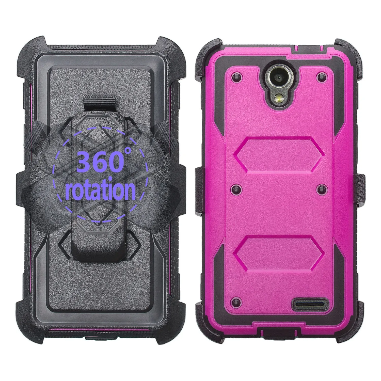 ZTE Prestige Case, Sonata 3, ZTE Avid Plus, ZTE Avid Trio, ZFive 2, Midnight Pro, Maven 2, Cheers, Rugged [Built-in Screen Protector] Heavy Duty Holster Shell Combo Case Cover - Purple