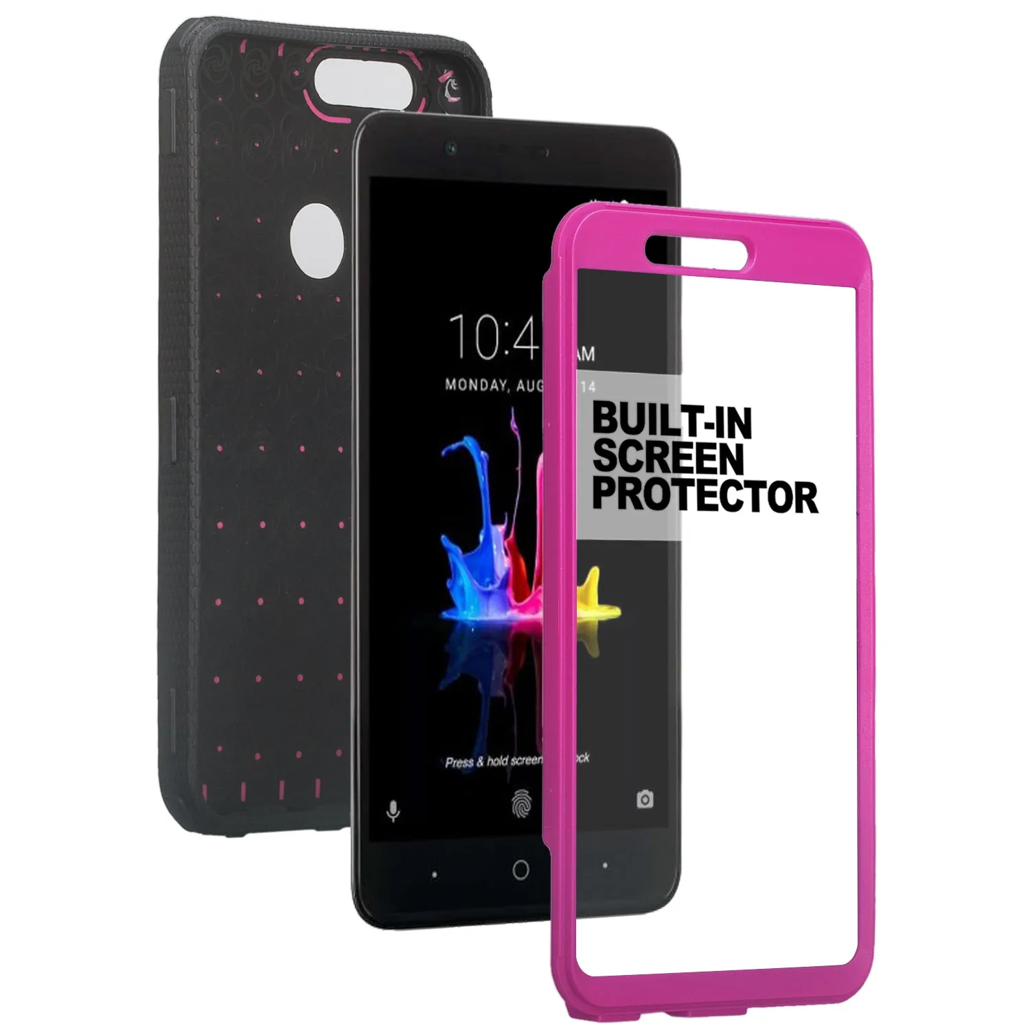 ZTE Sequoia Case, Blade Z Max, ZTE Z982 Case, Triple Protection 3-1 w/ Built in Screen Protector Heavy Duty Holster Shell Combo Case Cover - Purple