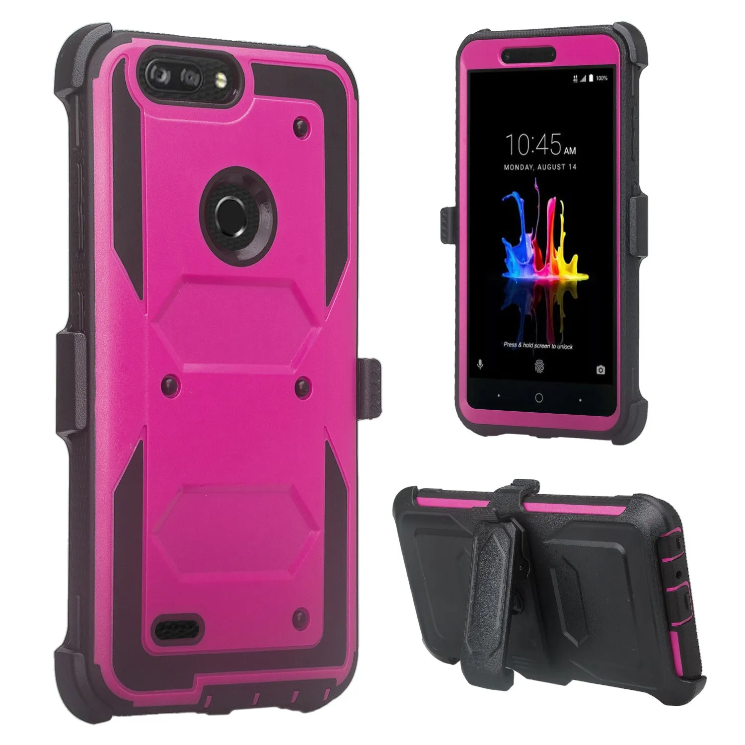 ZTE Sequoia Case, Blade Z Max, ZTE Z982 Case, Triple Protection 3-1 w/ Built in Screen Protector Heavy Duty Holster Shell Combo Case Cover - Purple