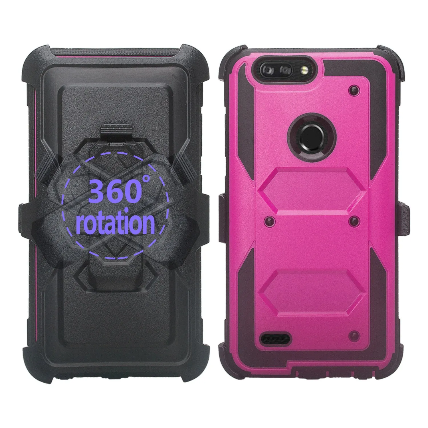 ZTE Sequoia Case, Blade Z Max, ZTE Z982 Case, Triple Protection 3-1 w/ Built in Screen Protector Heavy Duty Holster Shell Combo Case Cover - Purple