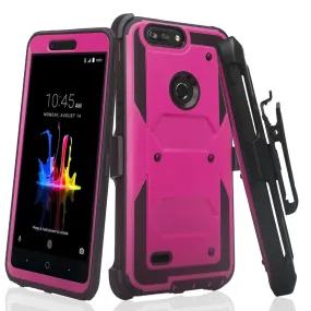 ZTE Sequoia Case, Blade Z Max, ZTE Z982 Case, Triple Protection 3-1 w/ Built in Screen Protector Heavy Duty Holster Shell Combo Case Cover - Purple